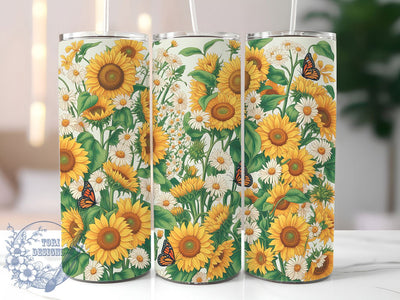 Sunflower Butterfly 20oz Tumbler, Spring Seamless, Floral Tumbler, Nature Sublimation, Inspirational Wrap Design, Colorful PNG, 20oz Tumbler Wrap Sublimation ToriDesigns 