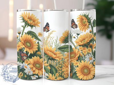Sunflower Butterfly 20oz Tumbler, Spring Seamless, Floral Tumbler, Nature Sublimation, Inspirational Wrap Design, Colorful PNG, 20oz Tumbler Wrap Sublimation ToriDesigns 