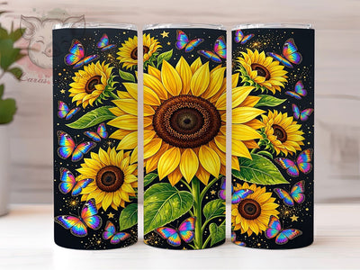 Sunflower Butterfly 20oz Tumbler, Sunflower Motif, Butterfly Design, Nature Inspired, Rustic Charm, Floral Accent, 20oz Wrap, Sublimation Tumbler Sublimation Lara' s Designs 