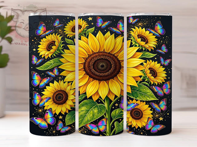 Sunflower Butterfly 20oz Tumbler, Sunflower Motif, Butterfly Design, Nature Inspired, Rustic Charm, Floral Accent, 20oz Wrap, Sublimation Tumbler Sublimation Lara' s Designs 