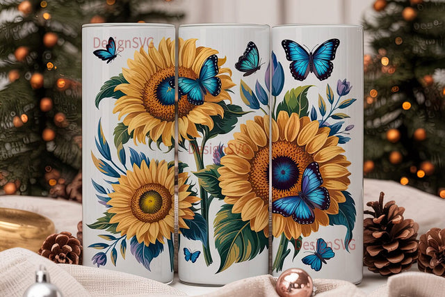 Sunflower Butterfly 20oz Tumbler Wrap Sublimation DesignSVG 
