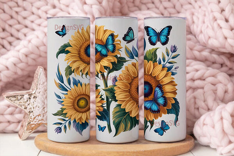 Sunflower Butterfly 20oz Tumbler Wrap Sublimation DesignSVG 