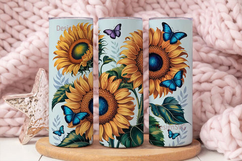 Sunflower Butterfly 20oz Tumbler Wrap Sublimation DesignSVG 