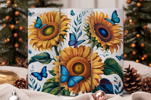Sunflower Butterfly 20oz Tumbler Wrap Sublimation DesignSVG 