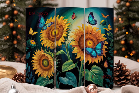 Sunflower Butterfly 20oz Tumbler Wrap Sublimation DesignSVG 