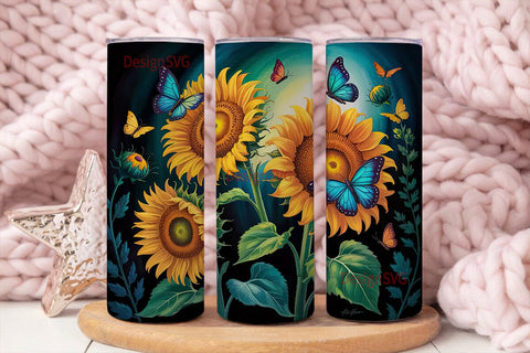 Sunflower Butterfly 20oz Tumbler Wrap Sublimation DesignSVG 