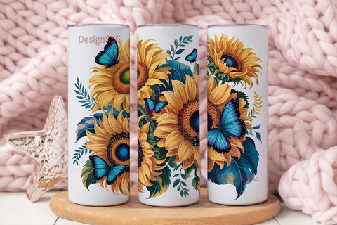 Sunflower Butterfly 20oz Tumbler Wrap Sublimation DesignSVG 