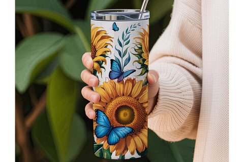 Sunflower Butterfly 20oz Tumbler Wrap Sublimation DesignSVG 