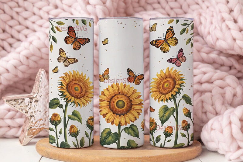 Sunflower Butterfly 20oz Tumbler Wrap Sublimation DesignSVG 