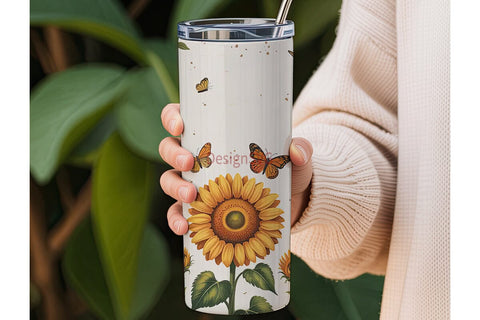 Sunflower Butterfly 20oz Tumbler Wrap Sublimation DesignSVG 