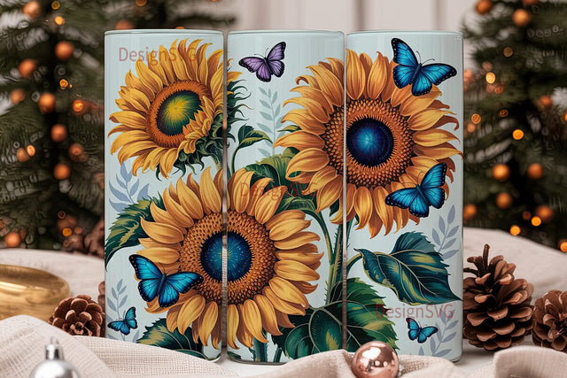Sunflower Butterfly 20oz Tumbler Wrap Sublimation DesignSVG 