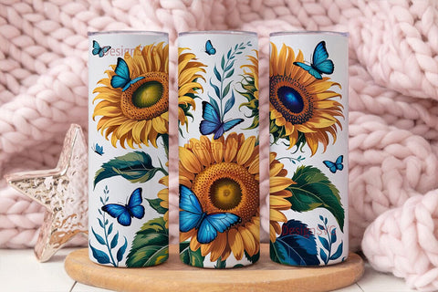 Sunflower Butterfly 20oz Tumbler Wrap Sublimation DesignSVG 