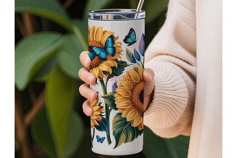 Sunflower Butterfly 20oz Tumbler Wrap Sublimation DesignSVG 