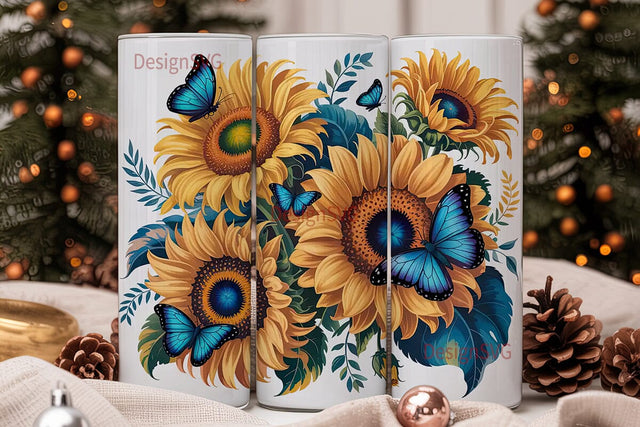 Sunflower Butterfly 20oz Tumbler Wrap Sublimation DesignSVG 