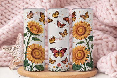 Sunflower Butterfly 20oz Tumbler Wrap Sublimation DesignSVG 