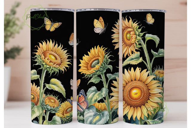 Sunflower Butterfly 20oz Tumbler Wrap Sublimation PixelChick 
