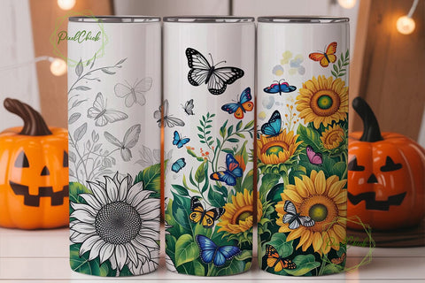 Sunflower Butterfly 20oz Tumbler Wrap Sublimation PixelChick 