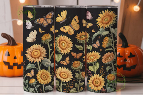 Sunflower Butterfly 20oz Tumbler Wrap Sublimation PixelChick 