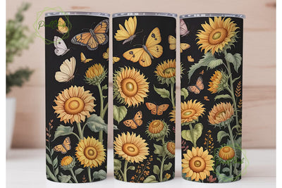 Sunflower Butterfly 20oz Tumbler Wrap Sublimation PixelChick 