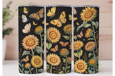 Sunflower Butterfly 20oz Tumbler Wrap Sublimation PixelChick 