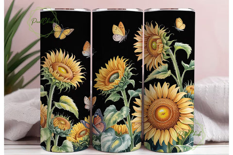 Sunflower Butterfly 20oz Tumbler Wrap Sublimation PixelChick 