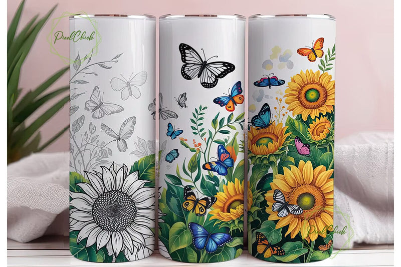 Sunflower Butterfly 20oz Tumbler Wrap Sublimation PixelChick 