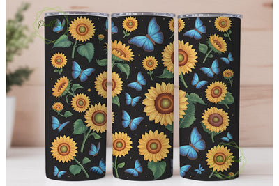 Sunflower Butterfly 20oz Tumbler Wrap Sublimation PixelChick 