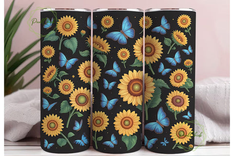Sunflower Butterfly 20oz Tumbler Wrap Sublimation PixelChick 
