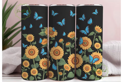 Sunflower Butterfly 20oz Tumbler Wrap Sublimation PixelChick 