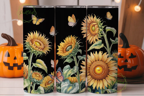 Sunflower Butterfly 20oz Tumbler Wrap Sublimation PixelChick 