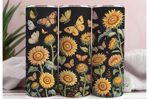 Sunflower Butterfly 20oz Tumbler Wrap Sublimation PixelChick 