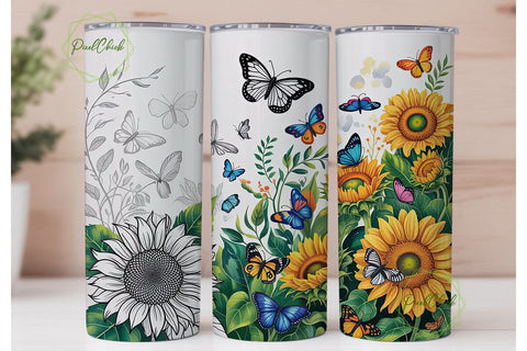 Sunflower Butterfly 20oz Tumbler Wrap Sublimation PixelChick 