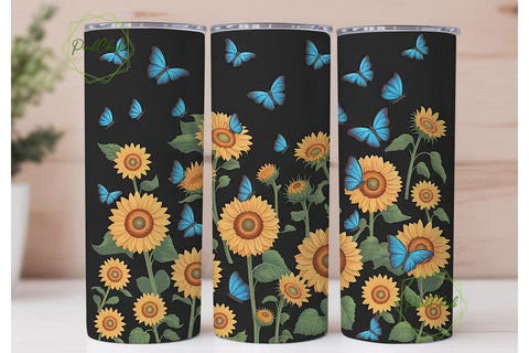 Sunflower Butterfly 20oz Tumbler Wrap Sublimation PixelChick 