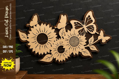 Sunflower Butterfly Decor laser cut svg File SVG Regulrcrative 