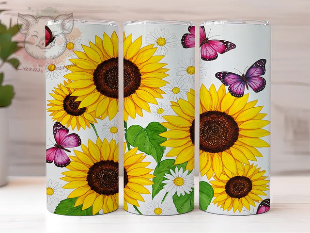 Sunflower Butterfly Floral 20oz Tumbler Wrap, 20oz Sublimation Tumbler, Nature Lover Tumbler, Boho Sunflower Tumbler, Rustic Butterfly Tumbler, Summer Floral Tumbler Design Sublimation Lara' s Designs 
