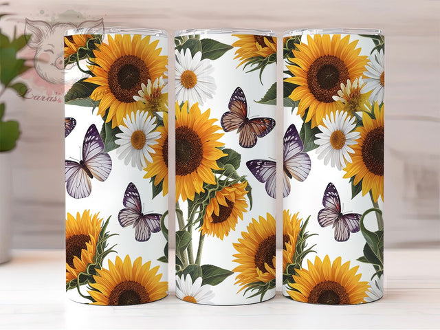 Sunflower Butterfly Floral 20oz Tumbler Wrap, 20oz Sublimation Tumbler, Nature Lover Tumbler, Boho Sunflower Tumbler, Rustic Butterfly Tumbler, Summer Floral Tumbler Design Sublimation Lara' s Designs 