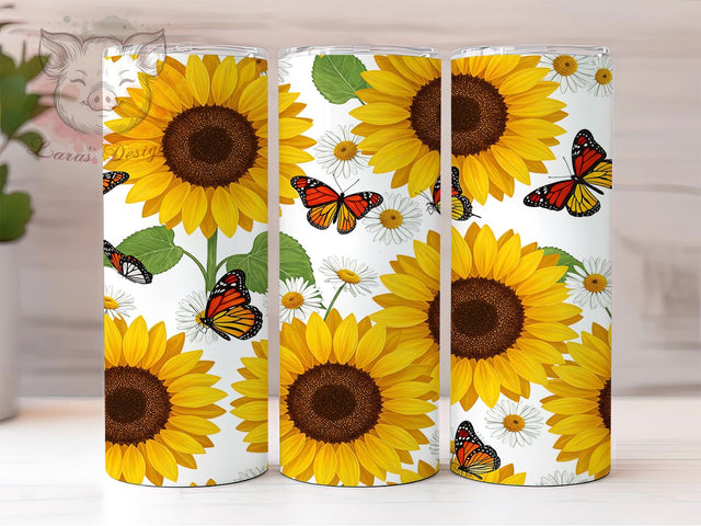 Sunflower Butterfly Floral 20oz Tumbler Wrap, 20oz Sublimation Tumbler, Nature Lover Tumbler, Boho Sunflower Tumbler, Rustic Butterfly Tumbler, Summer Floral Tumbler Design Sublimation Lara' s Designs 