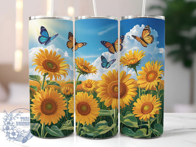 Sunflower Butterfly Floral Tumbler, Butterfly Art, Floral Design, Sublimation Art, 20oz Tumbler, Nature Theme, Bold Pattern Sublimation ToriDesigns 