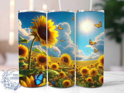 Sunflower Butterfly Floral Tumbler, Butterfly Art, Floral Design, Sublimation Art, 20oz Tumbler, Nature Theme, Bold Pattern Sublimation ToriDesigns 