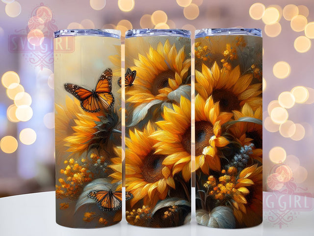 Sunflower & Butterfly Floral Tumbler, Butterfly Sublimation Wrap, 20Oz Tumbler Design, Floral Butterfly Drinkware, Sunflower Butterfly Cup Wrap, Summer Floral Tumbler, Garden Inspired Sublimation Sublimation SvggirlplusArt 