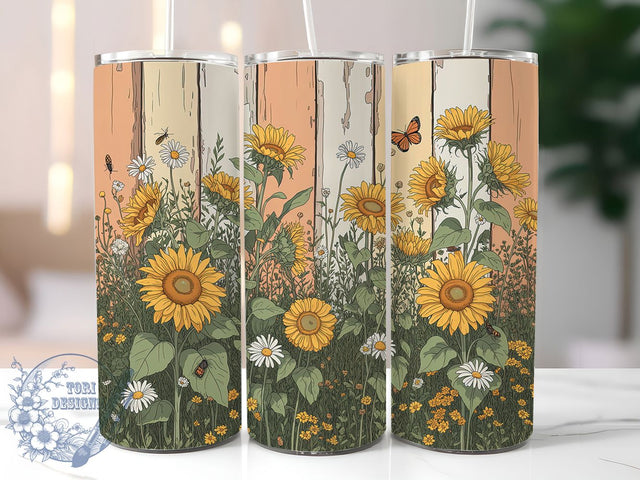 Sunflower Butterfly Floral Tumbler, Floral Butterfly Wrap, Nature Butterfly Cup, 20oz Sublimation Wrap, Stylish Sunflower Design Tumbler, Artistic Butterfly Cup, Summer Floral Theme Wrap Sublimation ToriDesigns 