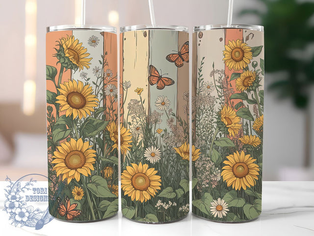 Sunflower Butterfly Floral Tumbler, Floral Butterfly Wrap, Nature Butterfly Cup, 20oz Sublimation Wrap, Stylish Sunflower Design Tumbler, Artistic Butterfly Cup, Summer Floral Theme Wrap Sublimation ToriDesigns 