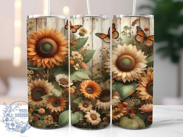 Sunflower Butterfly Floral Tumbler, Floral Butterfly Wrap, Nature Butterfly Cup, 20oz Sublimation Wrap, Stylish Sunflower Design Tumbler, Artistic Butterfly Cup, Summer Floral Theme Wrap Sublimation ToriDesigns 