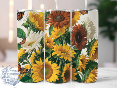 Sunflower Butterfly Floral Tumbler, Spring Floral Tumbler, Stylish 20oz Wrap, Sublimation Design, Trendy Gift Idea, Rustic Butterfly Wrap, Botanical Sunflower Tumbler Sublimation ToriDesigns 
