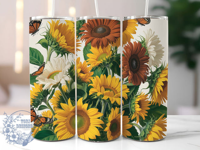 Sunflower Butterfly Floral Tumbler, Spring Floral Tumbler, Stylish 20oz Wrap, Sublimation Design, Trendy Gift Idea, Rustic Butterfly Wrap, Botanical Sunflower Tumbler Sublimation ToriDesigns 
