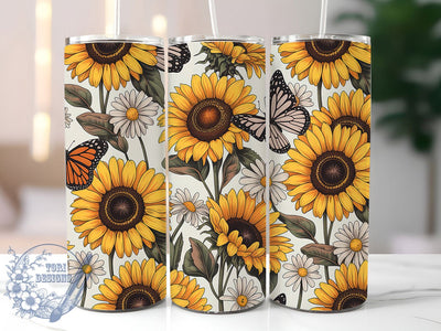Sunflower Butterfly Floral Tumbler, Spring Floral Tumbler, Stylish 20oz Wrap, Sublimation Design, Trendy Gift Idea, Rustic Butterfly Wrap, Botanical Sunflower Tumbler Sublimation ToriDesigns 