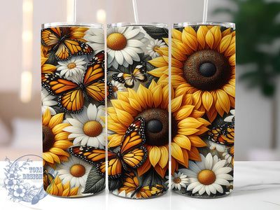 Sunflower Butterfly Floral Tumbler, Spring Floral Tumbler, Stylish 20oz Wrap, Sublimation Design, Trendy Gift Idea, Rustic Butterfly Wrap, Botanical Sunflower Tumbler Sublimation ToriDesigns 