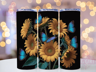Sunflower Butterfly Floral Tumbler, Sunflower Wrap, Floral Design, Sublimation Art, 20oz Tumbler, Nature Theme, Elegant Pattern Sublimation SvggirlplusArt 