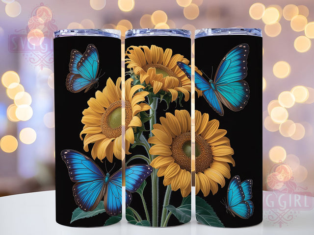 Sunflower Butterfly Floral Tumbler, Sunflower Wrap, Floral Design, Sublimation Art, 20oz Tumbler, Nature Theme, Elegant Pattern Sublimation SvggirlplusArt 