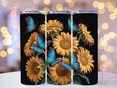 Sunflower Butterfly Floral Tumbler, Sunflower Wrap, Floral Design, Sublimation Art, 20oz Tumbler, Nature Theme, Elegant Pattern Sublimation SvggirlplusArt 